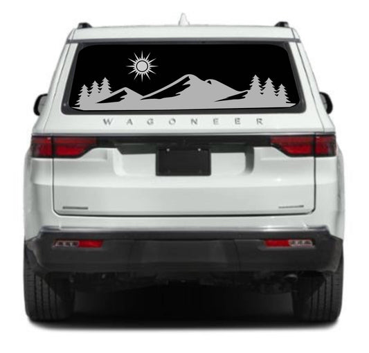 Mountain Silhouette Vinyl Decal for Jeep Wagoneer's Rear Window