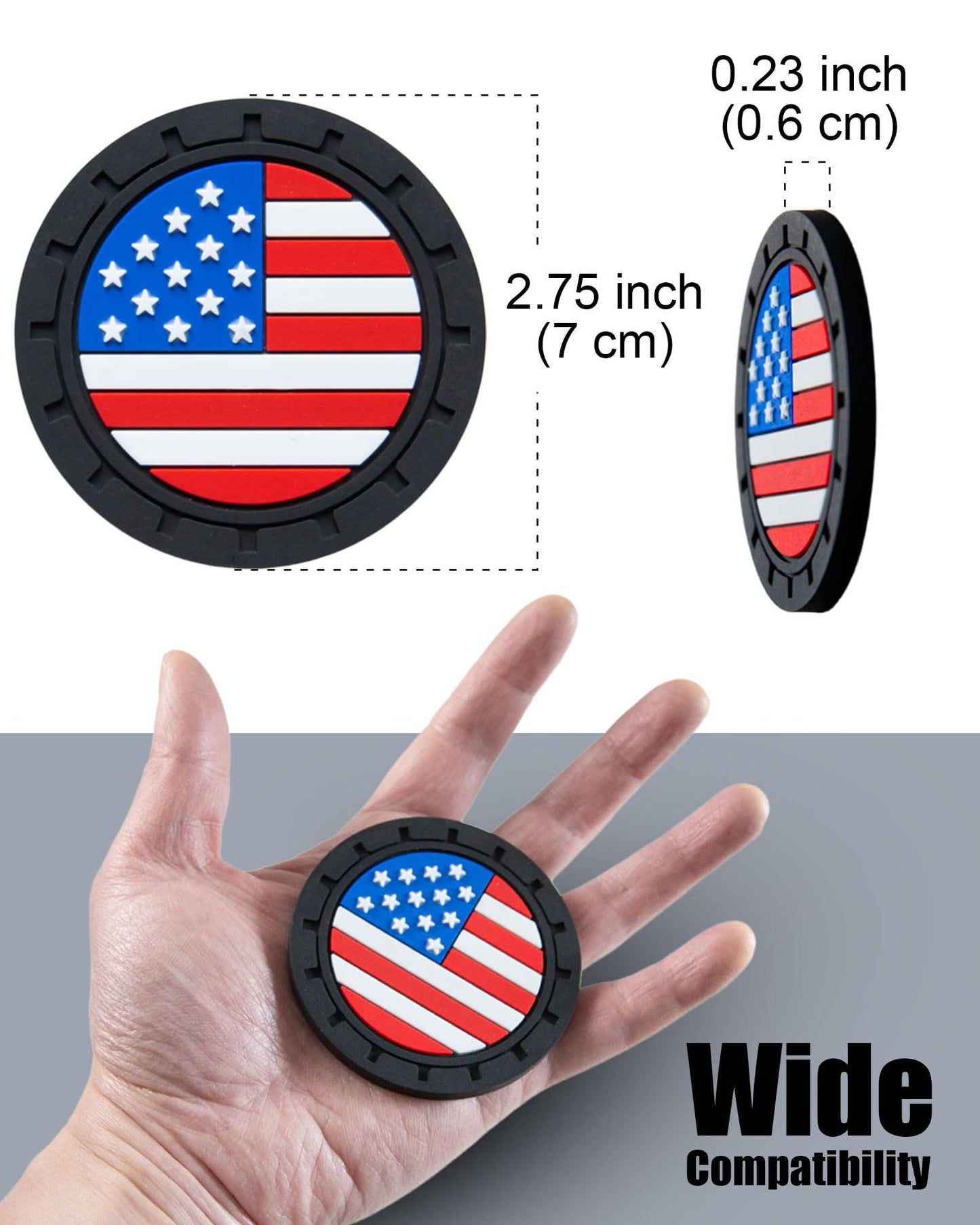 Car Cup Holder Coasters 4 Pack - American Flag 2.75 Inch Anti Slip Shockproof Drink Mat - Vehicle Interior Decor Accessories Colorful
