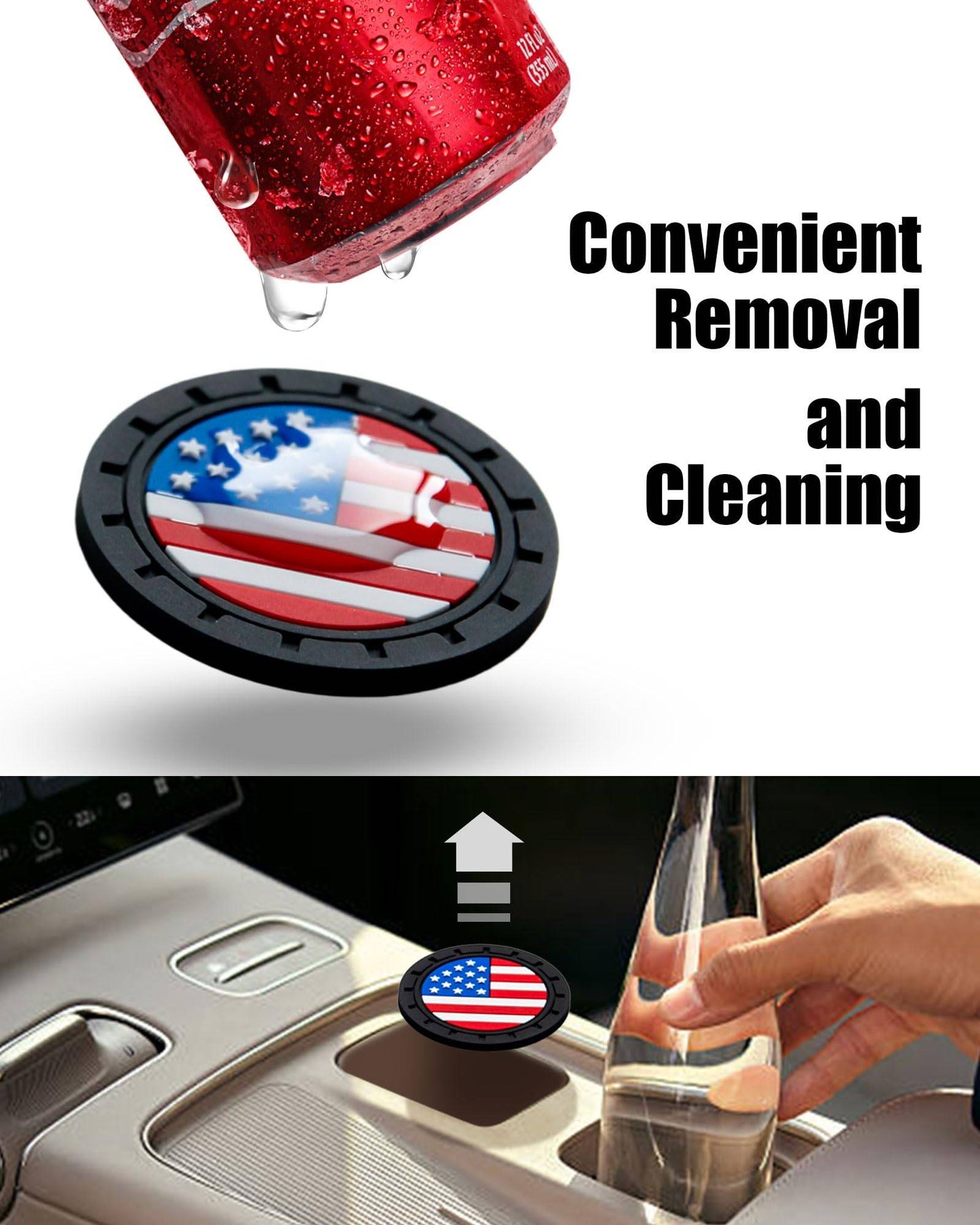 Car Cup Holder Coasters 4 Pack - American Flag 2.75 Inch Anti Slip Shockproof Drink Mat - Vehicle Interior Decor Accessories Colorful
