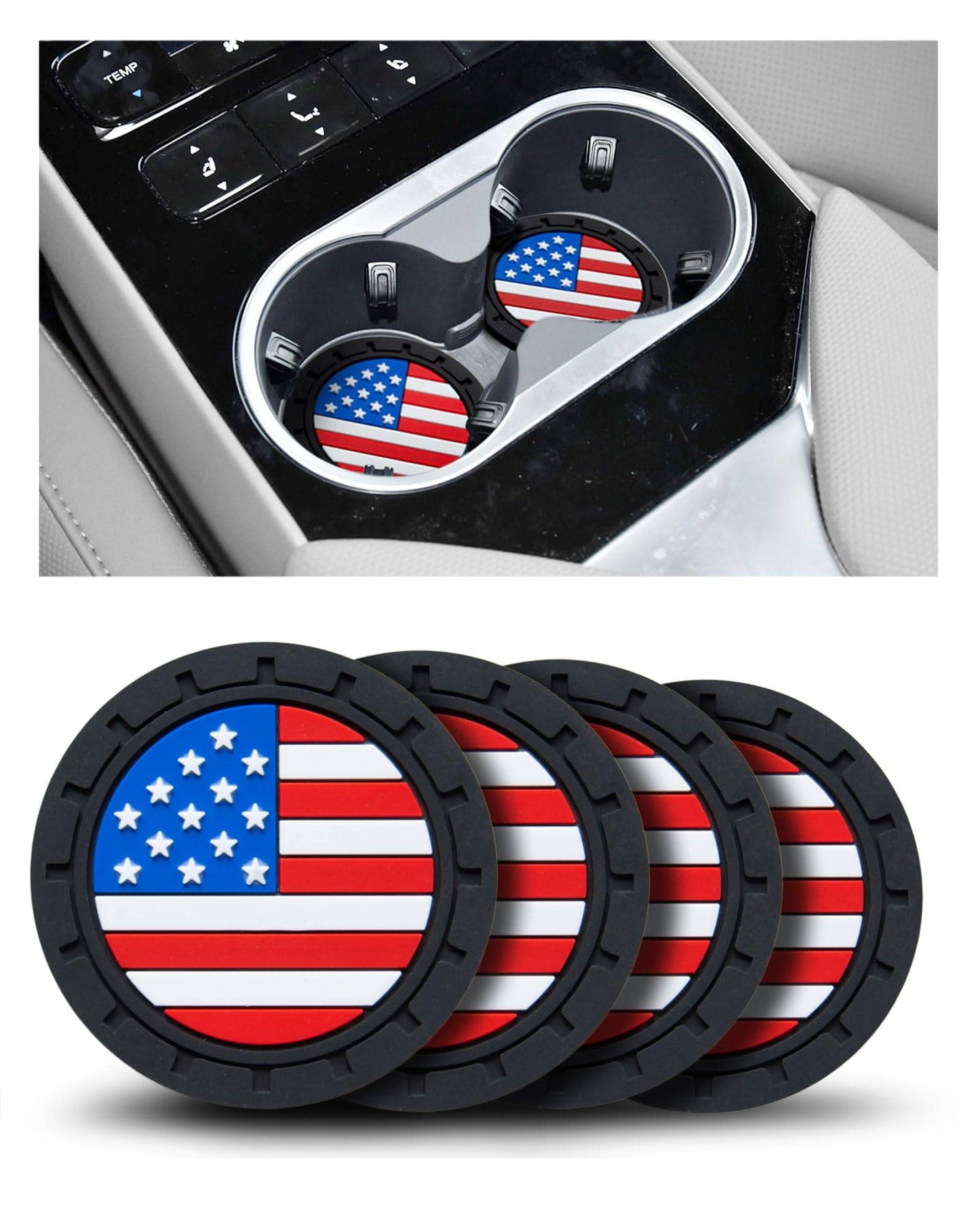 Car Cup Holder Coasters 4 Pack - American Flag 2.75 Inch Anti Slip Shockproof Drink Mat - Vehicle Interior Decor Accessories Colorful