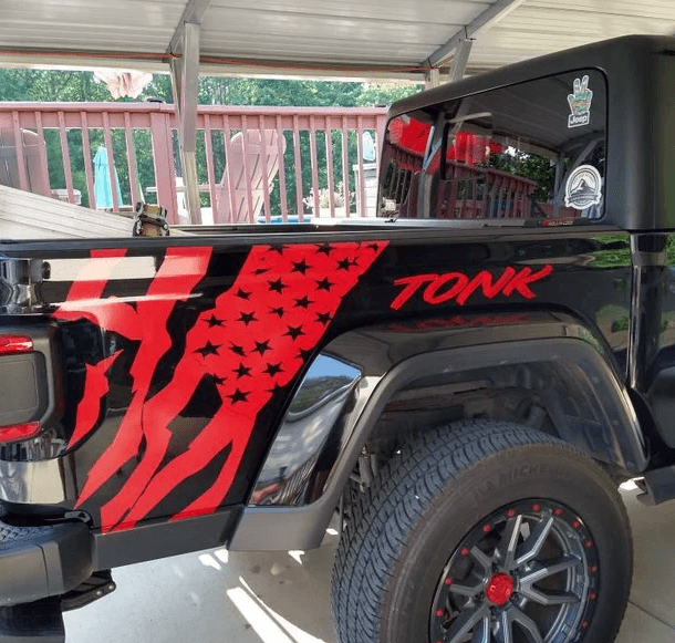 Jeep Gladiator Decal | Truck Bed Sides Distressed American Flag Stickers