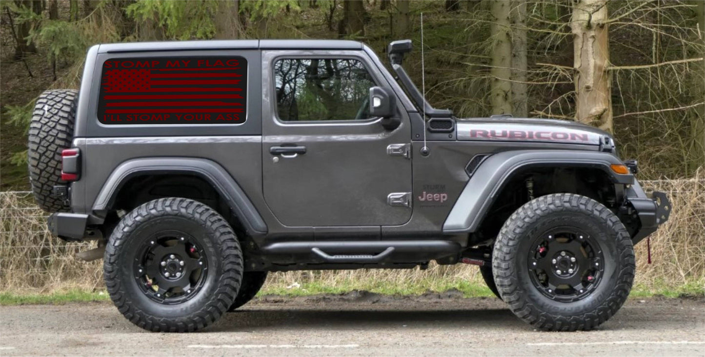 Set of Distressed American Flag Decals for Jeep Wrangler JL JK 2-Door 4-door Rear Side Windows stomp my flag i'll stomp your ass car stickers 