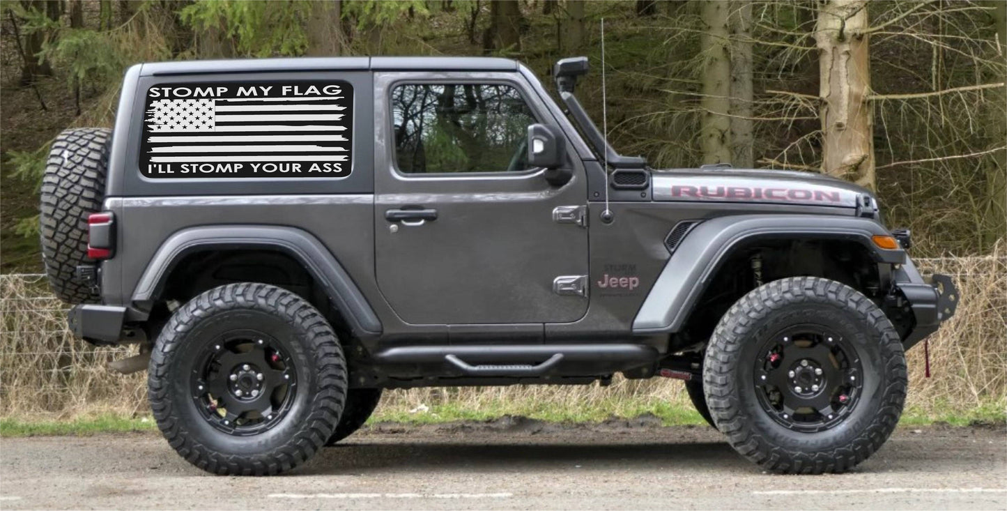 Set of Distressed American Flag Decals for Jeep Wrangler JL JK 2-Door 4-door Rear Side Windows stomp my flag i'll stomp your ass car stickers 