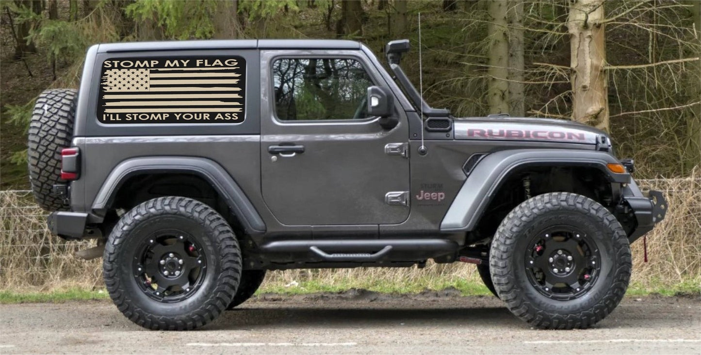 Set of Distressed American Flag Decals for Jeep Wrangler JL JK 2-Door 4-door Rear Side Windows stomp my flag i'll stomp your ass car stickers 