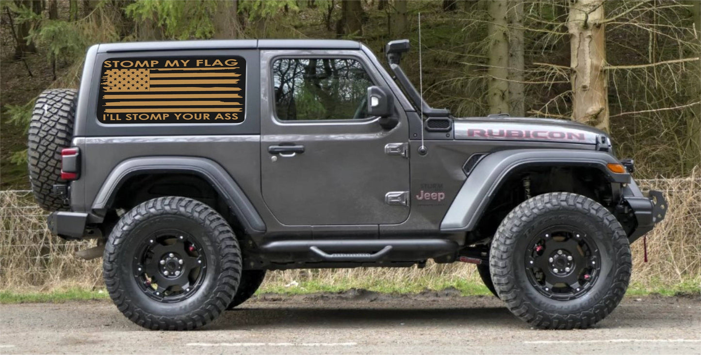 Set of Distressed American Flag Decals for Jeep Wrangler JL JK 2-Door 4-door Rear Side Windows stomp my flag i'll stomp your ass car stickers 