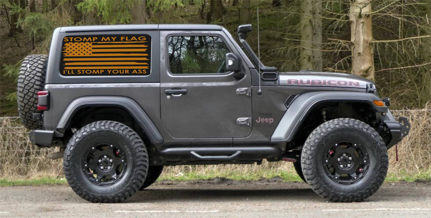 Set of Distressed American Flag Decals for Jeep Wrangler JL JK 2-Door 4-door Rear Side Windows stomp my flag i'll stomp your ass car stickers 