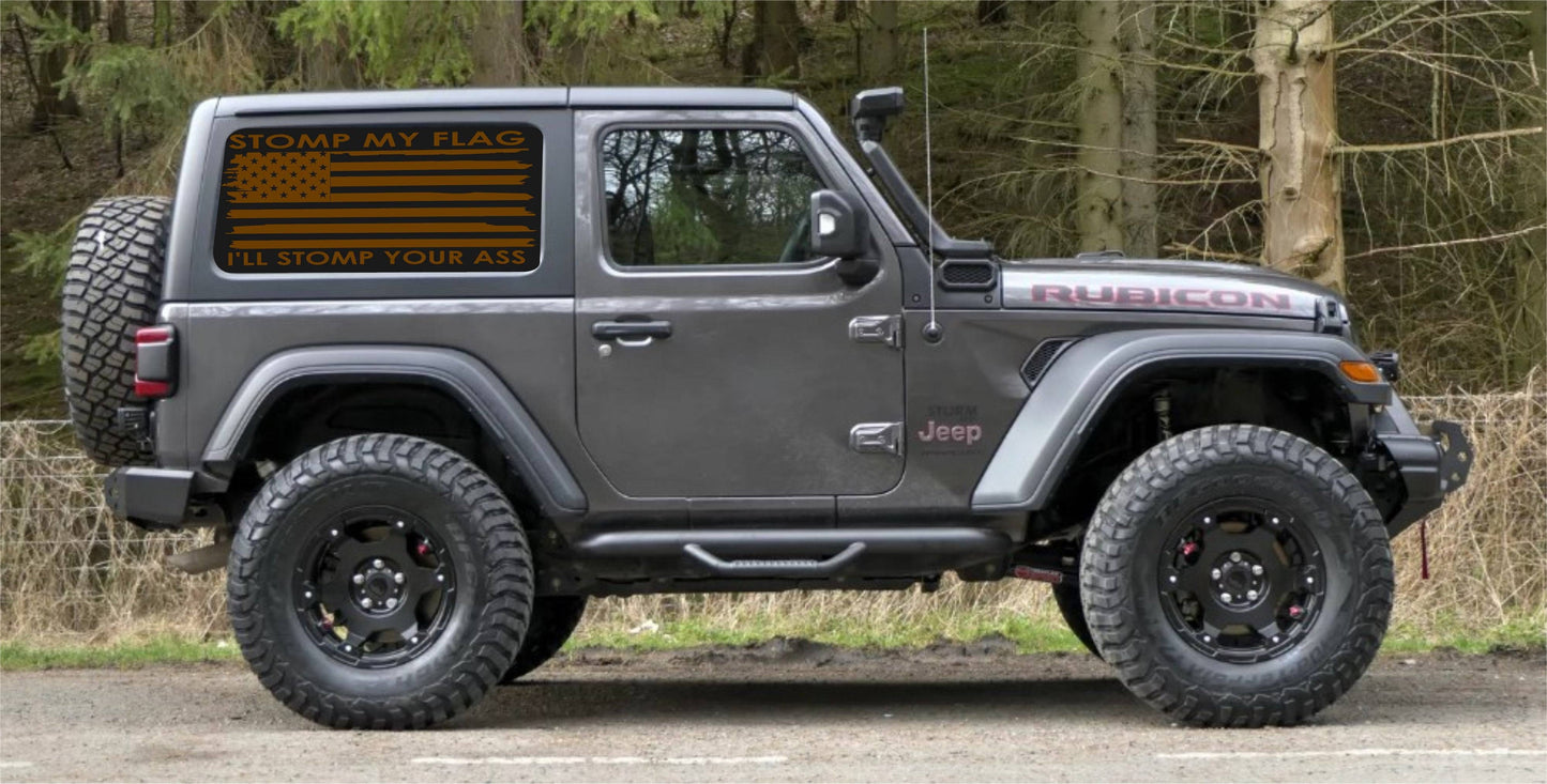 Set of Distressed American Flag Decals for Jeep Wrangler JL JK 2-Door 4-door Rear Side Windows stomp my flag i'll stomp your ass car stickers 