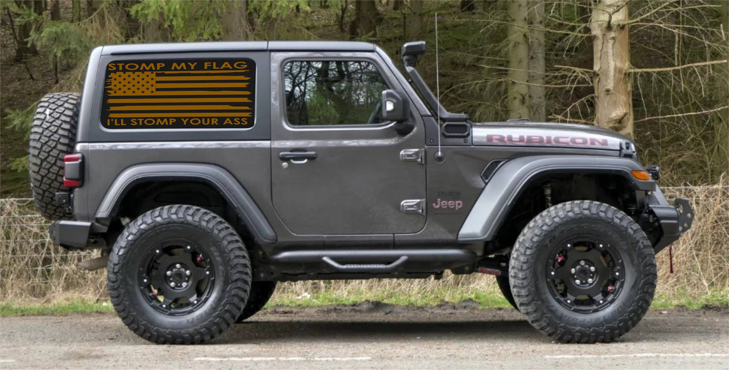 Set of Distressed American Flag Decals for Jeep Wrangler JL JK 2-Door 4-door Rear Side Windows stomp my flag i'll stomp your ass car stickers 