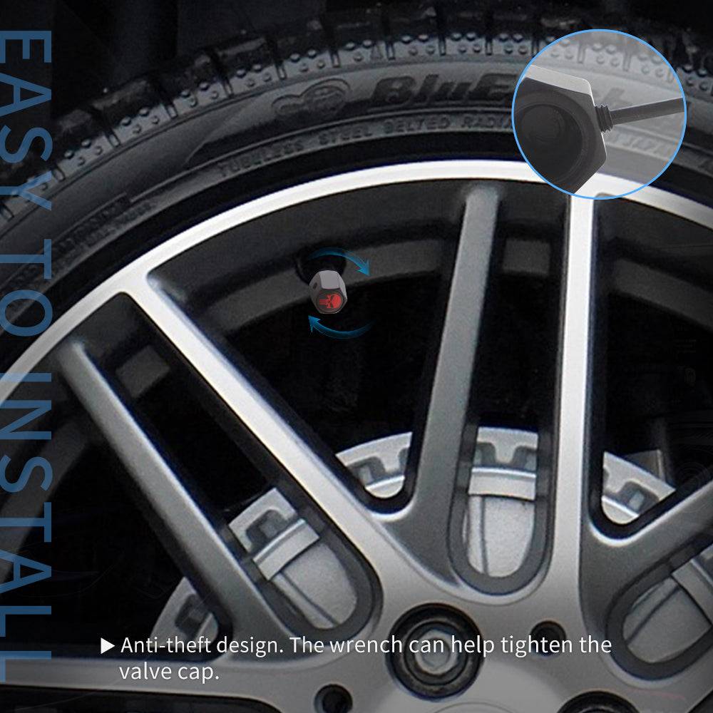 4pc Anti-Theft Punisher Tire Valve Caps | Universal Aluminum Stem Covers for Cars, SUVs, Trucks, Bikes, Motorcycles | Airtight Seal | Hexagon Design