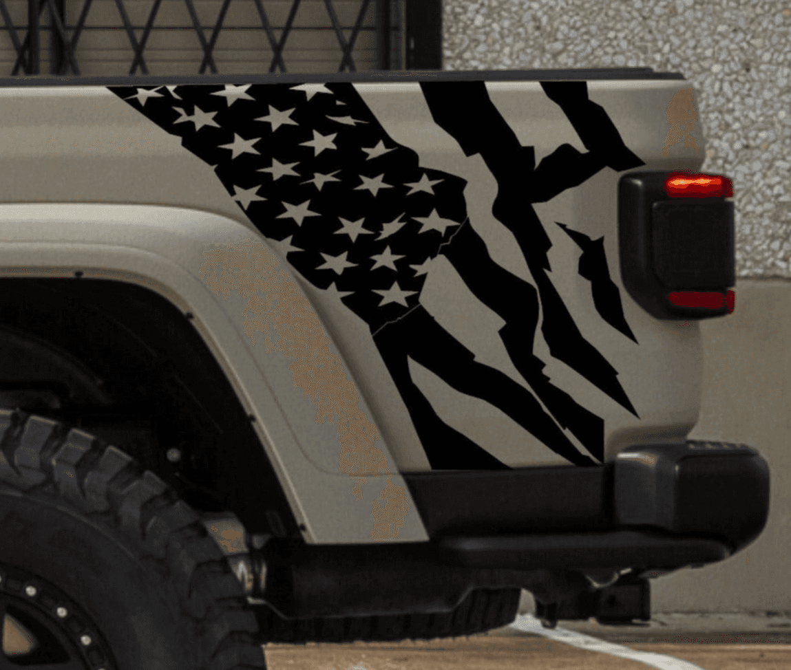 Jeep Gladiator Decal | Truck Bed Sides Distressed American Flag Stickers