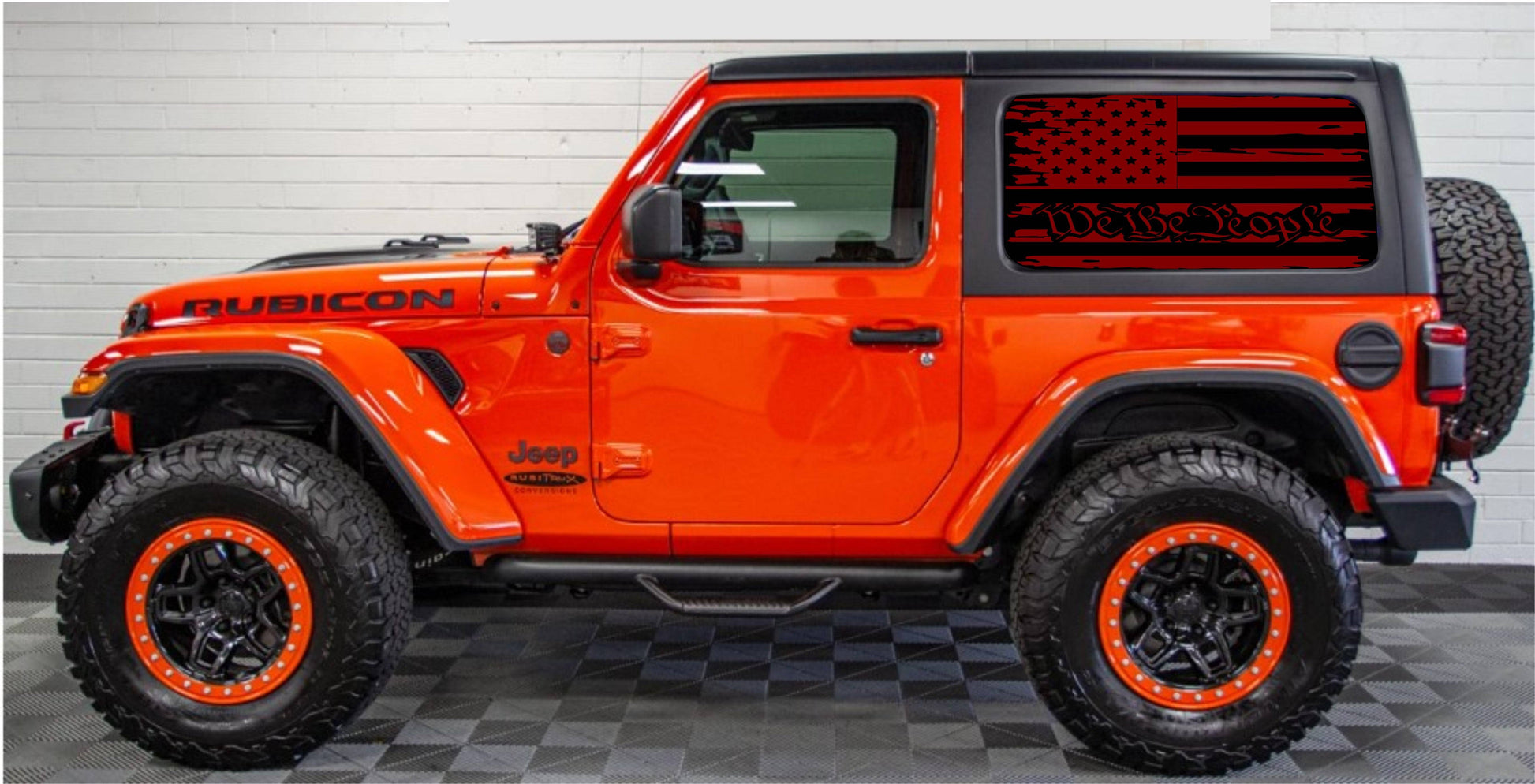 Jeep Wrangler JL JK 2-Door Rear Side Windows Decals Stickers Set of American Flag "WE THE PEOPLE"