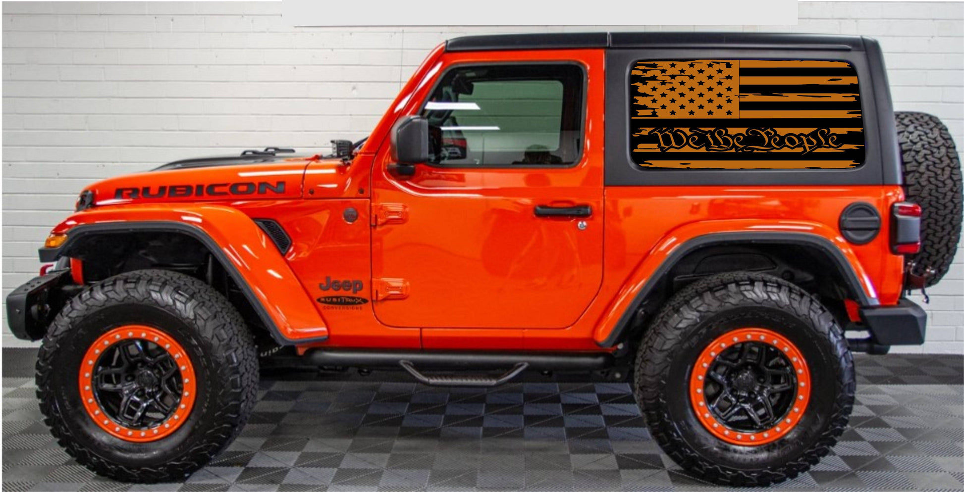 Jeep Wrangler JL JK 2-Door Rear Side Windows Decals Stickers Set of American Flag "WE THE PEOPLE"