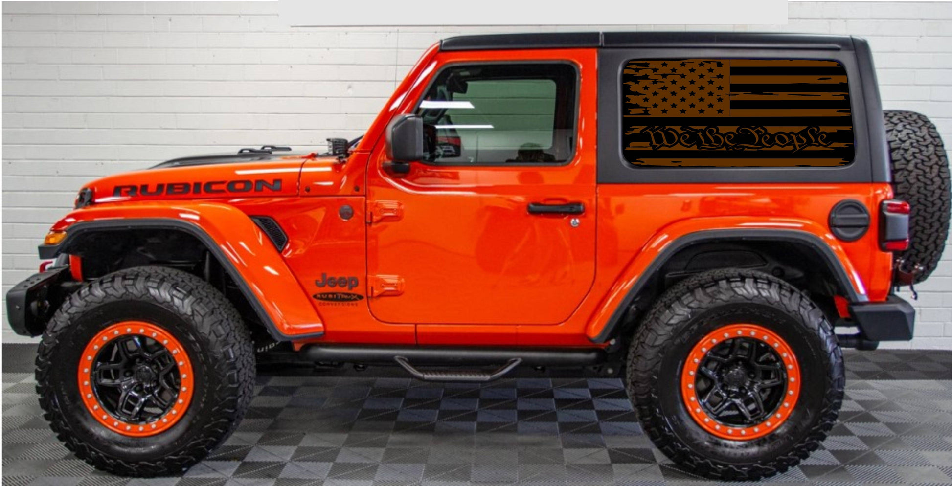 Jeep Wrangler JL JK 2-Door Rear Side Windows Decals Stickers Set of American Flag "WE THE PEOPLE"