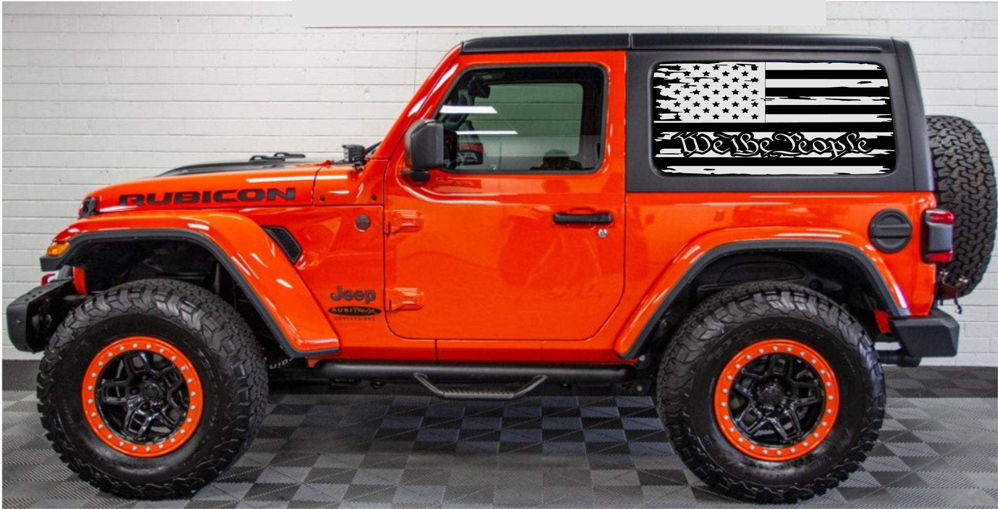 Jeep Wrangler JL JK 2-Door Rear Side Windows Decals Stickers Set of American Flag "WE THE PEOPLE"