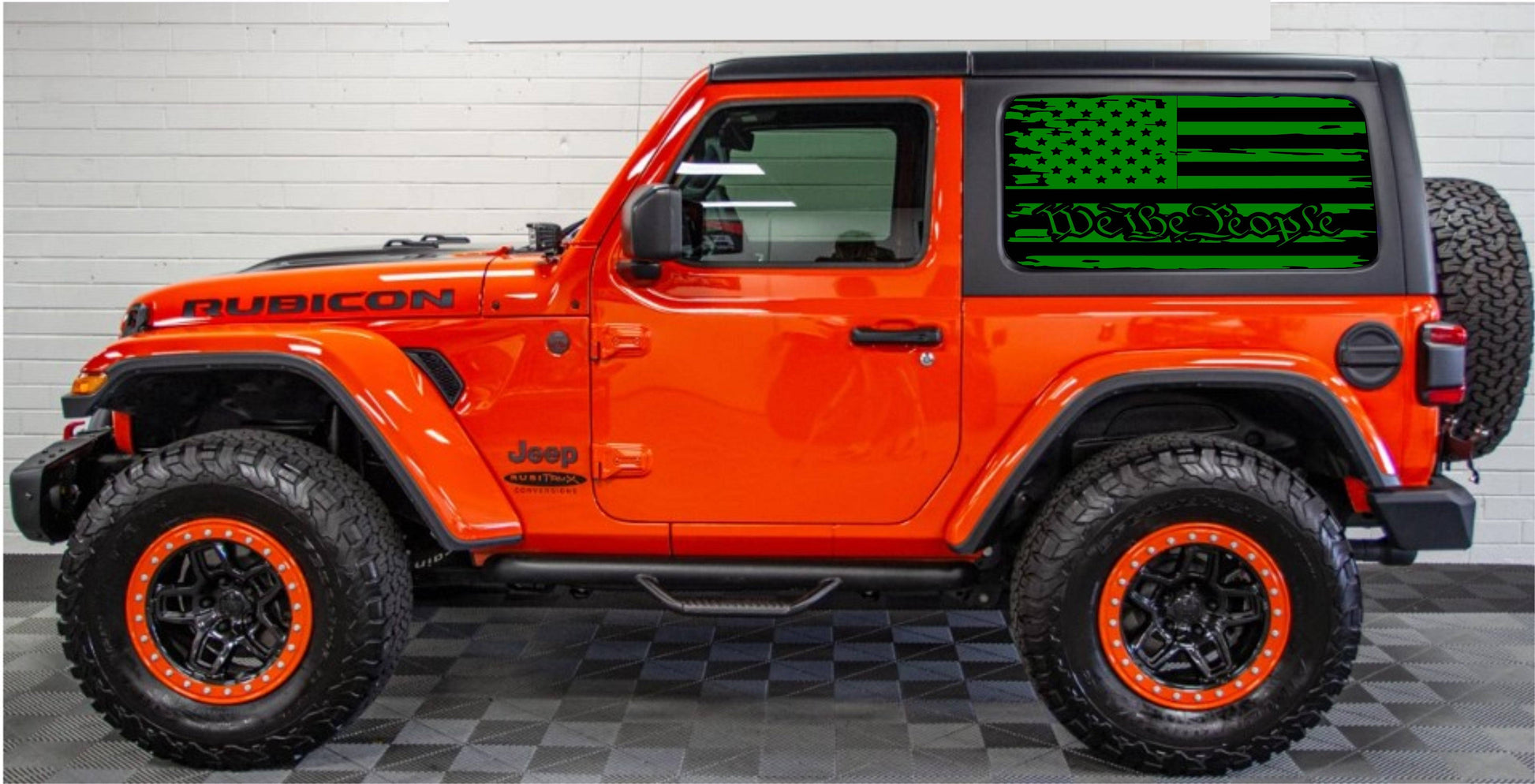 Jeep Wrangler JL JK 2-Door Rear Side Windows Decals Stickers Set of American Flag "WE THE PEOPLE"