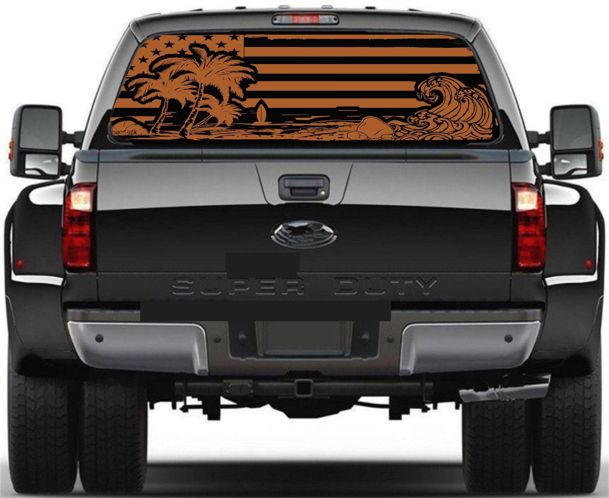 Beach Silhouette American Flag Decal for Any Trucks, SUV's Rear Window. Sizes Available.
