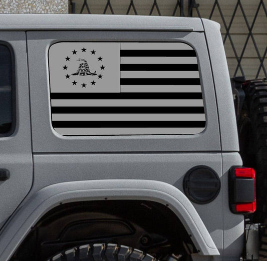 Jeep Wrangler JL JK Don't Tread On Me American Flag Decal Stickers (4-Door Rear Side Windows)