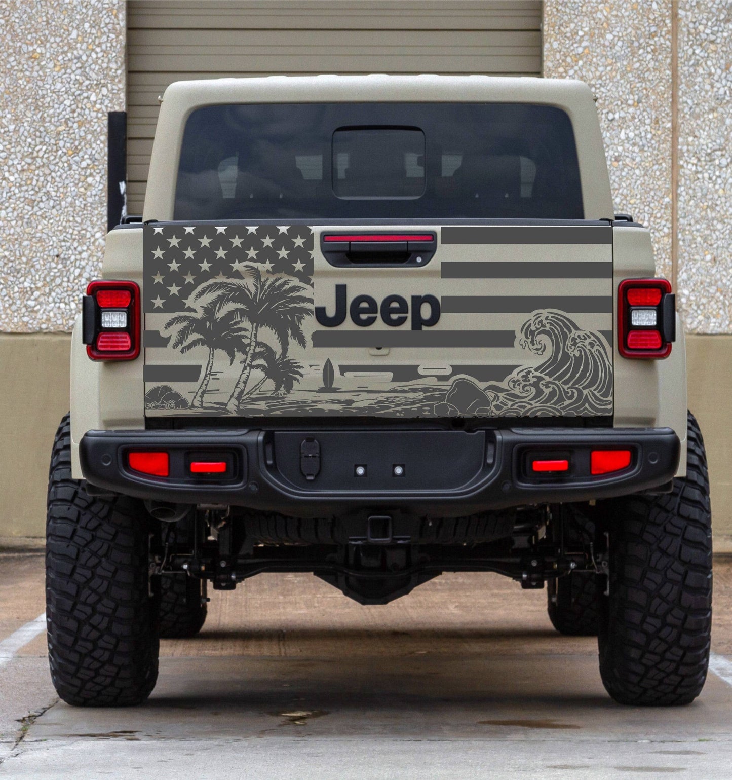 Jeep Gladiator Decal Beach American Flag Tailgate Decal Stickers 