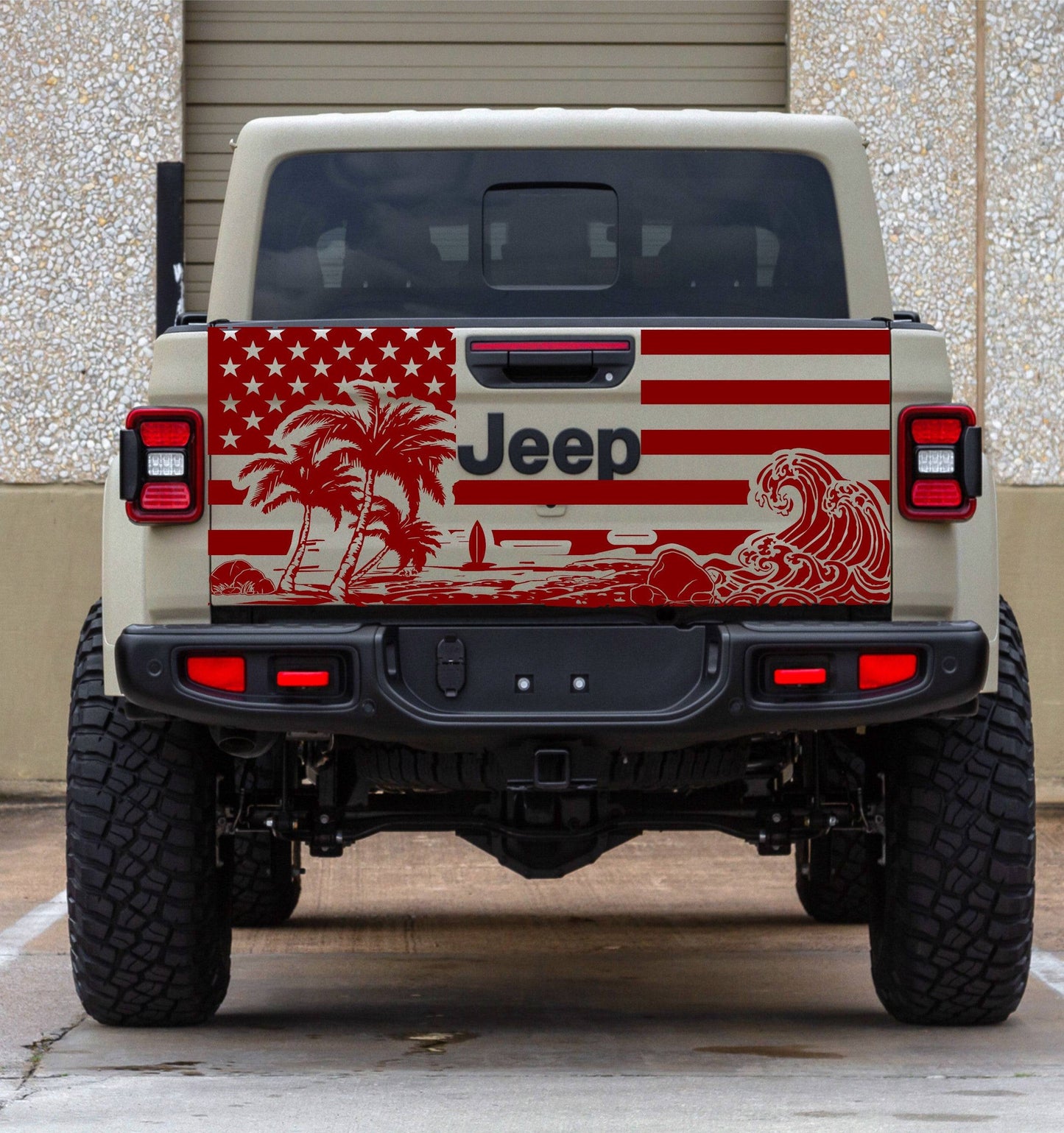 Jeep Gladiator Decal Beach American Flag Tailgate Decal Stickers 
