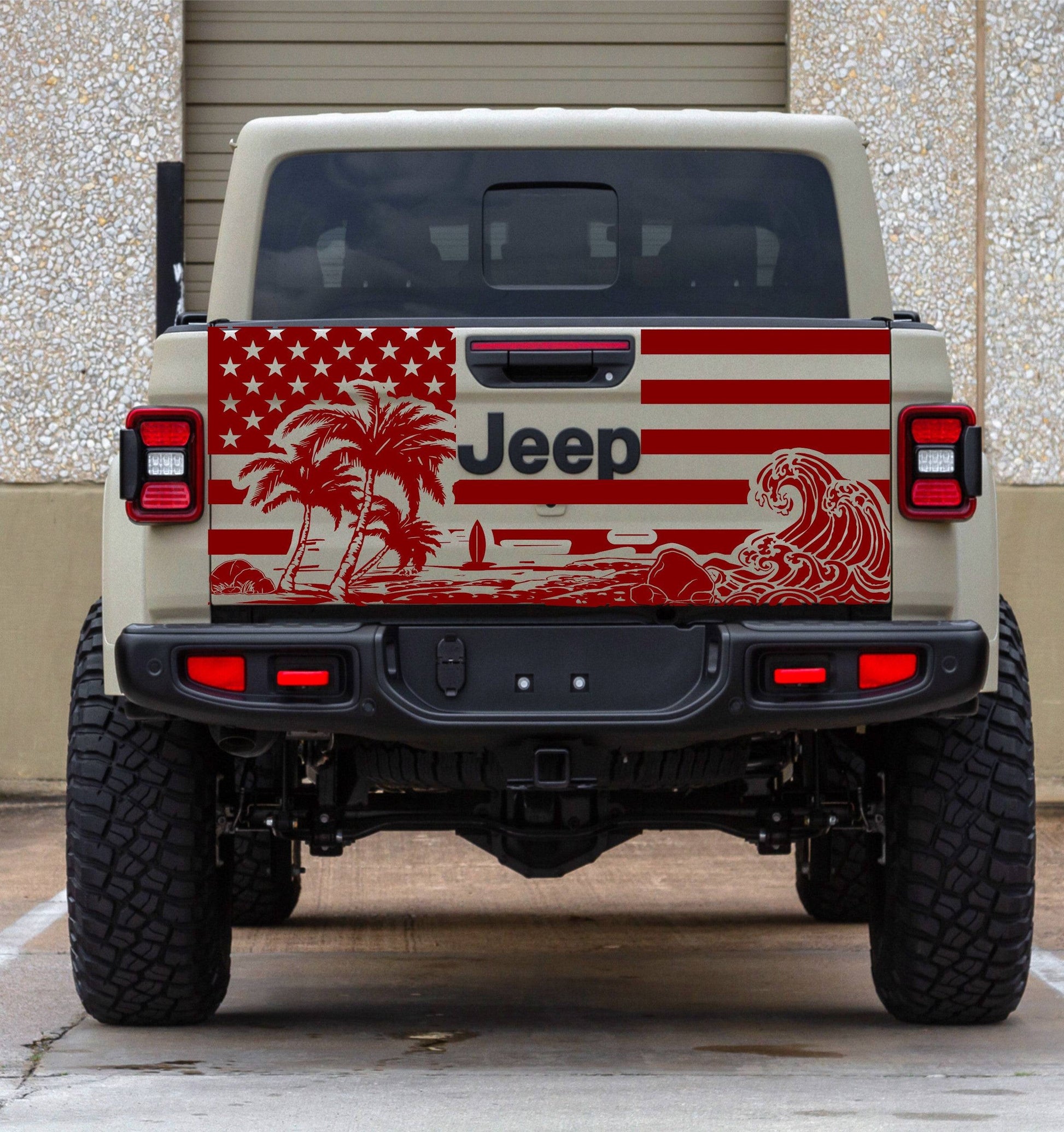 Jeep Gladiator Decal Beach American Flag Tailgate Decal Stickers 