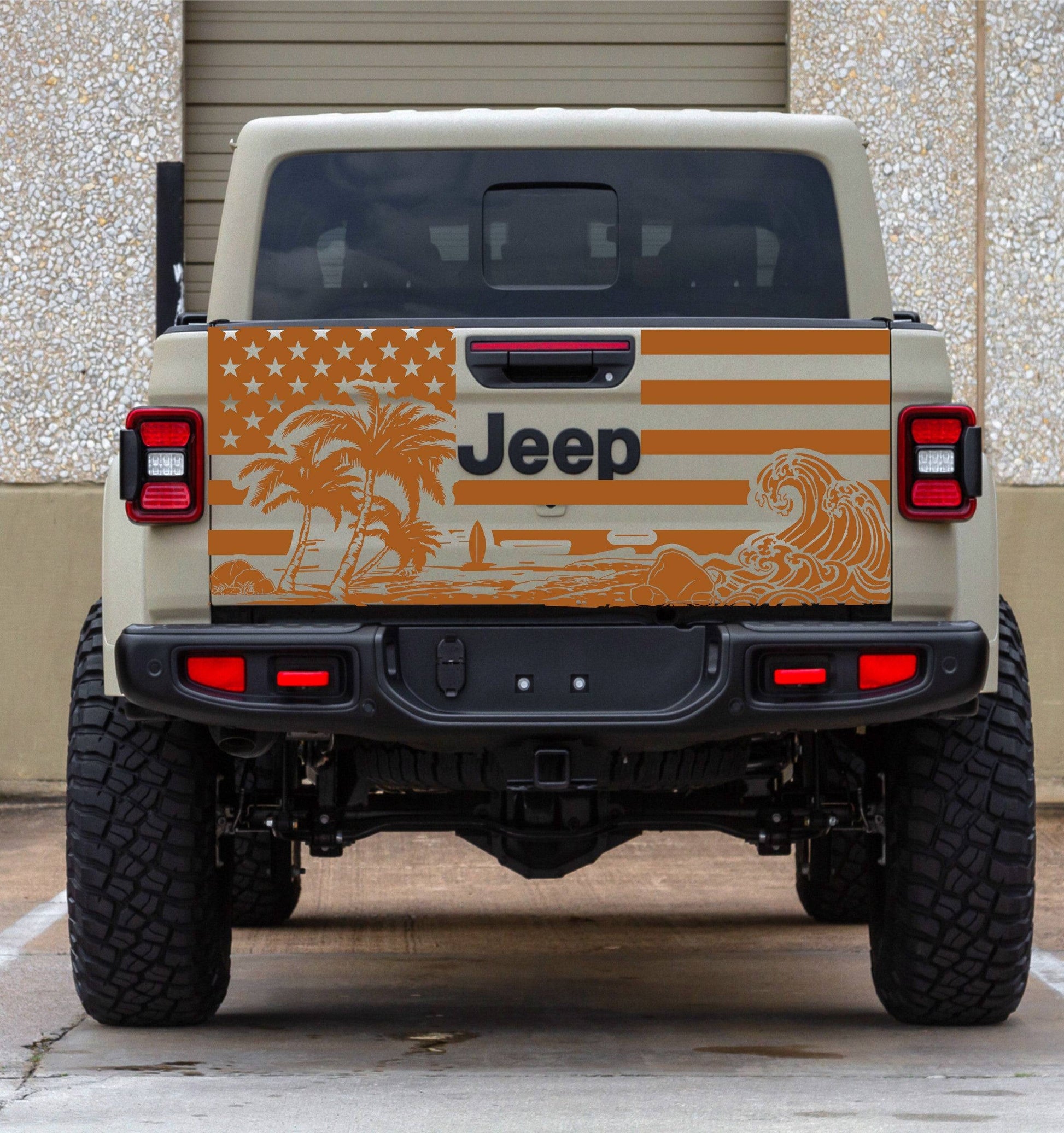 Jeep Gladiator Decal Beach American Flag Tailgate Decal Stickers 