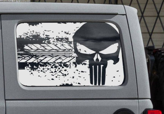Punisher Mud Splash Tire Tracks Decal for Jeep Wrangler JL, JK  4-Door Rear Side Windows