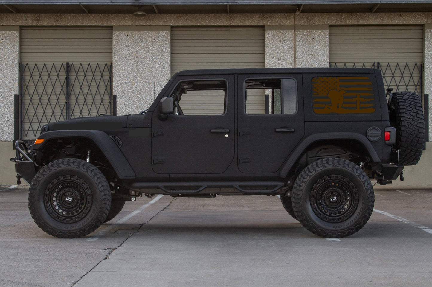 Kneeling Soldier Cross American Flag Decals for Jeep Wrangler JL, JK  4-Door Rear Side Windows