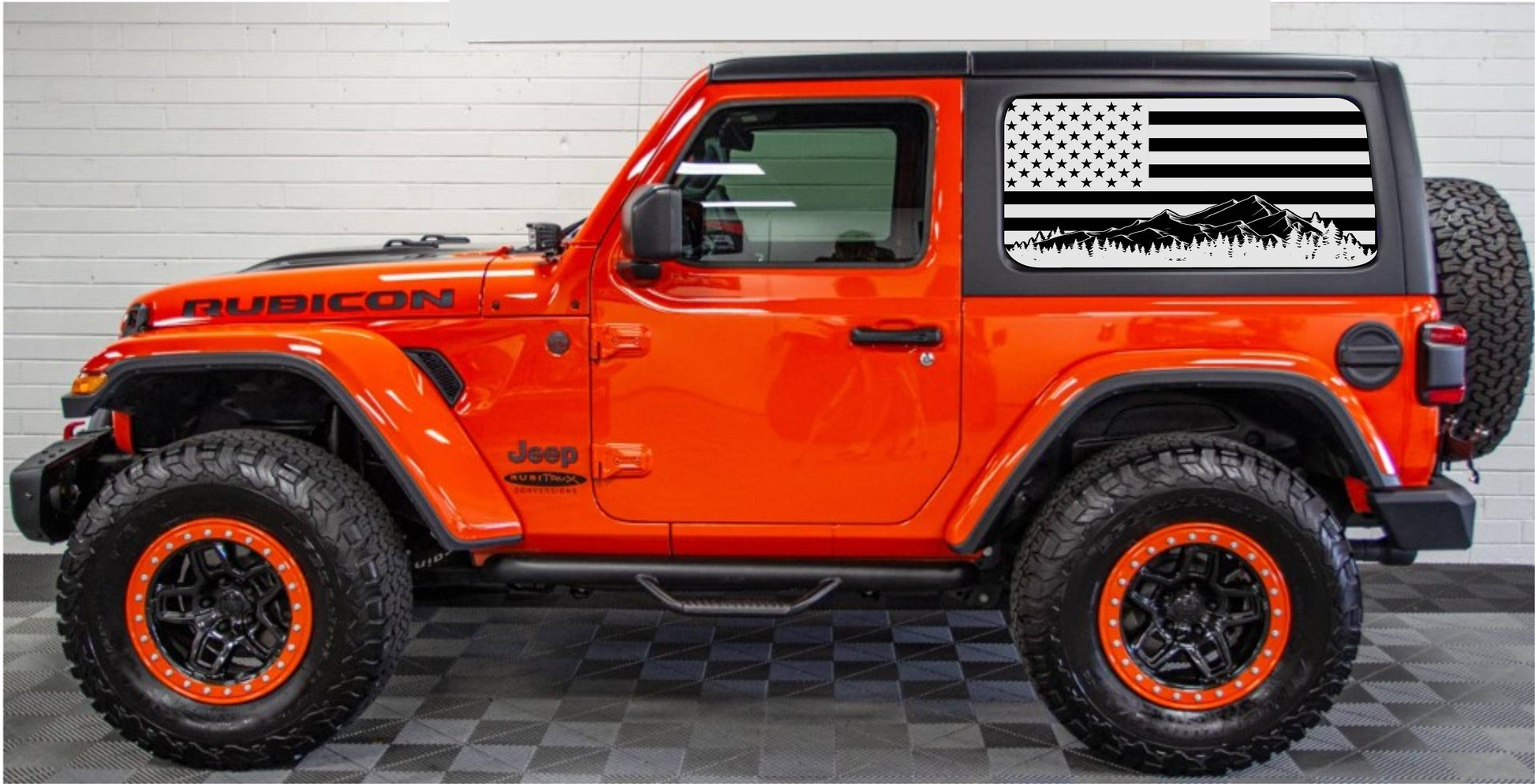 Set of American Flag Mountain Silhouette Decal Stickers for Jeep Wrangler JL 2-Door Rear Side Windows