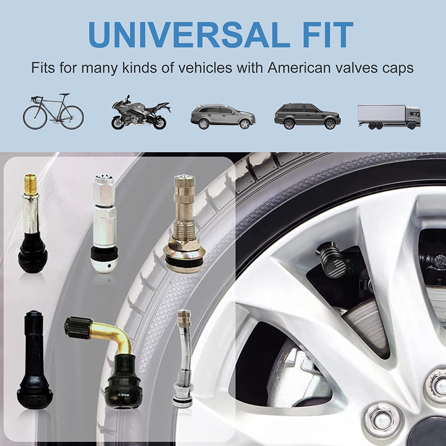 4pc. American Flag Tire Valve Stem Caps Car Tire Caps Corrosion Resistant Leak Proof Heavy Duty Anodized Alloy Universal for Car Bike Truck Motorcycle