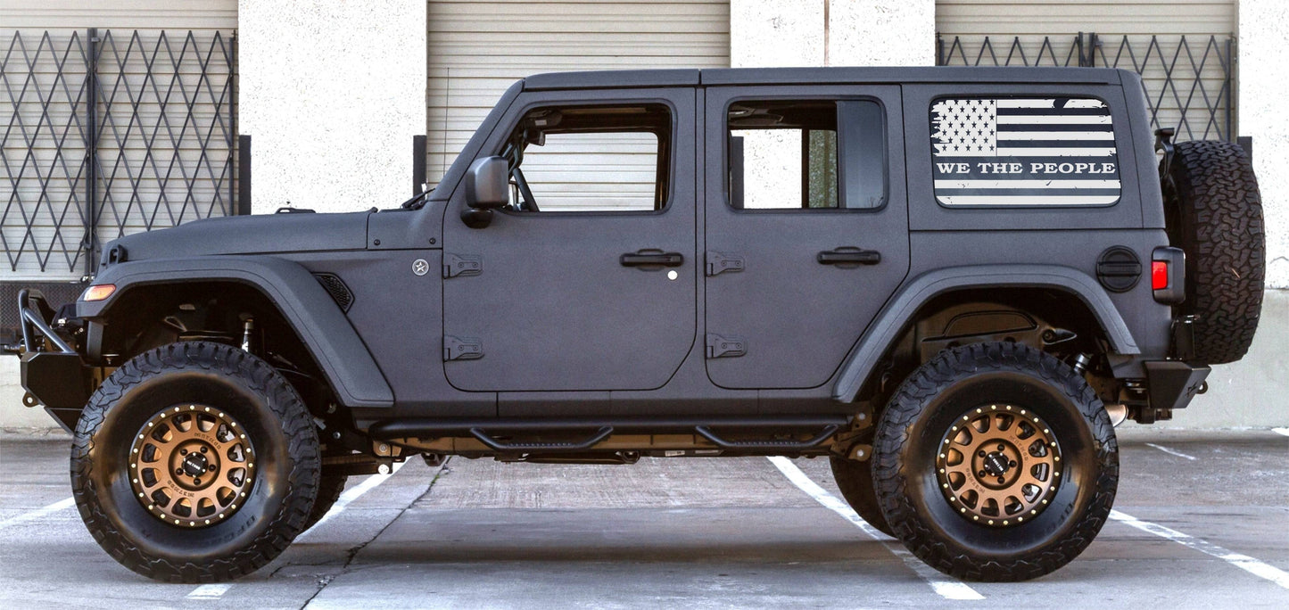 "We The People" Distressed American Flag Decals for Jeep Wrangler JL JK 2-Door 4-door Rear Side Windows