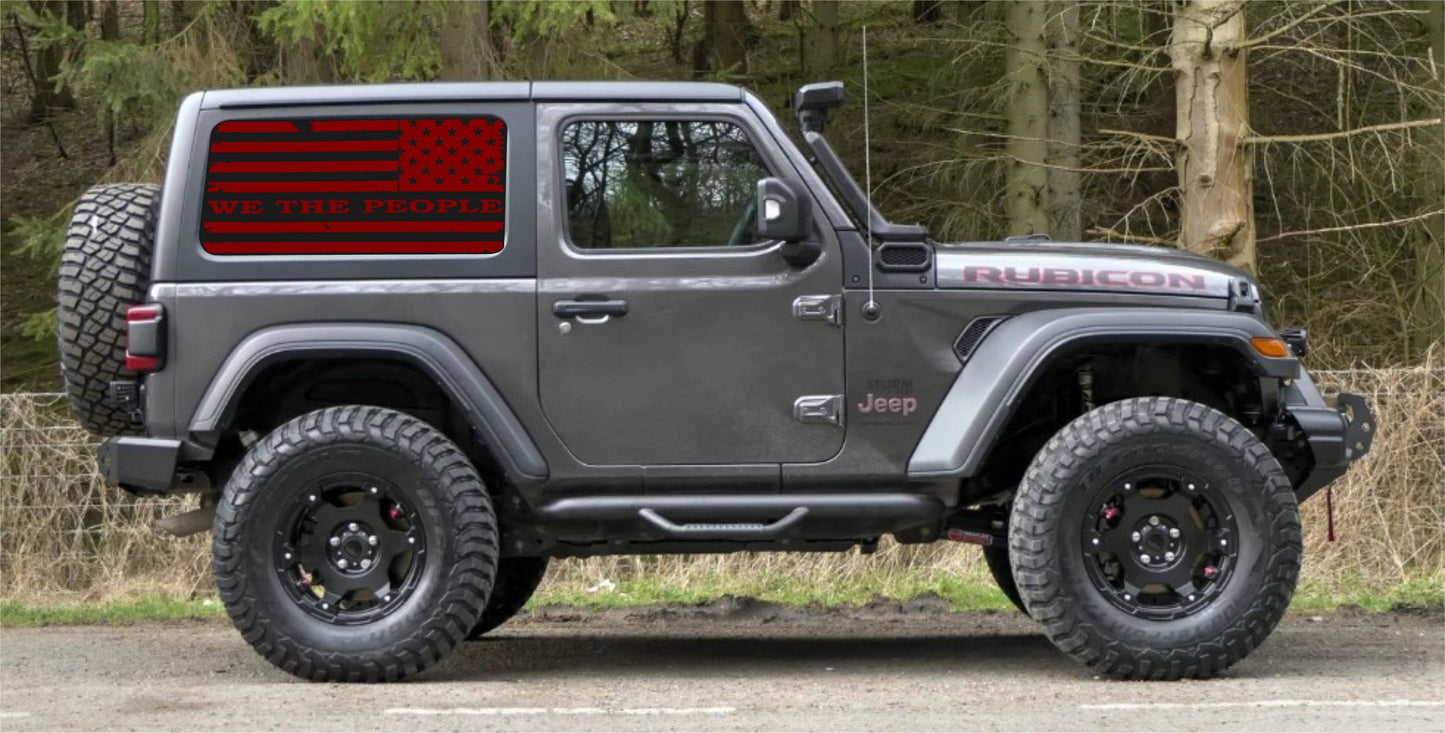 "We The People" Distressed American Flag Decals for Jeep Wrangler JL JK 2-Door 4-door Rear Side Windows