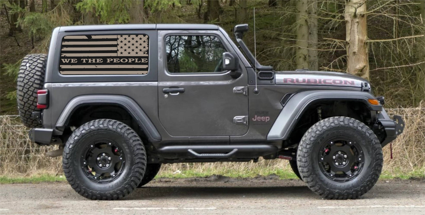 "We The People" Distressed American Flag Decals for Jeep Wrangler JL JK 2-Door 4-door Rear Side Windows