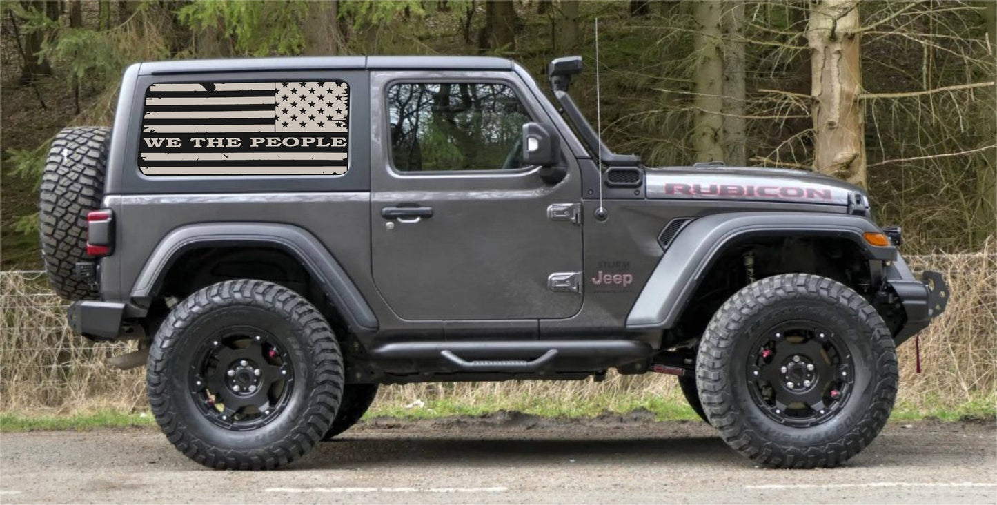 "We The People" Distressed American Flag Decals for Jeep Wrangler JL JK 2-Door 4-door Rear Side Windows